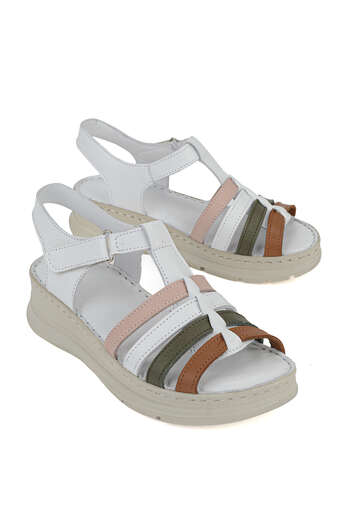 Ziya - Hakiki Deri Kadın Sandalet Beyaz (1)