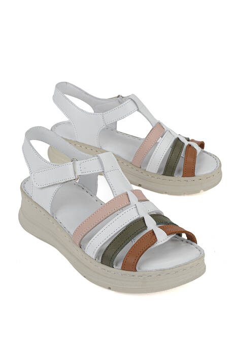 Hakiki Deri Kadın Sandalet Beyaz