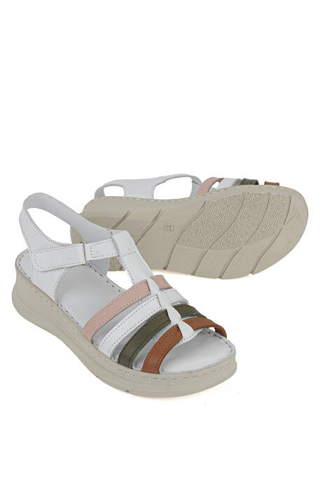 Hakiki Deri Kadın Sandalet Beyaz