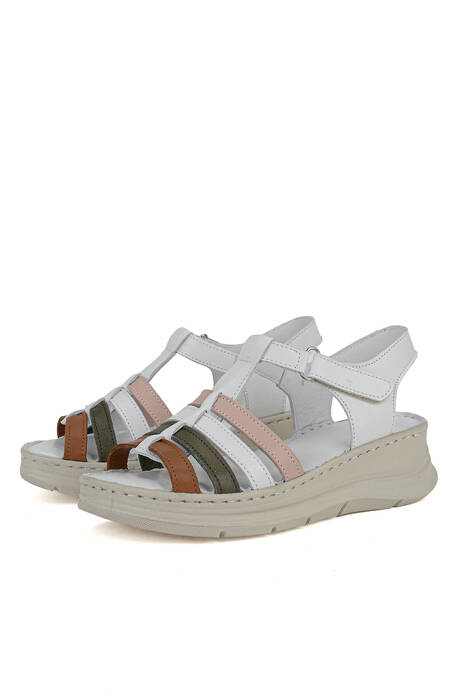 Hakiki Deri Kadın Sandalet Beyaz