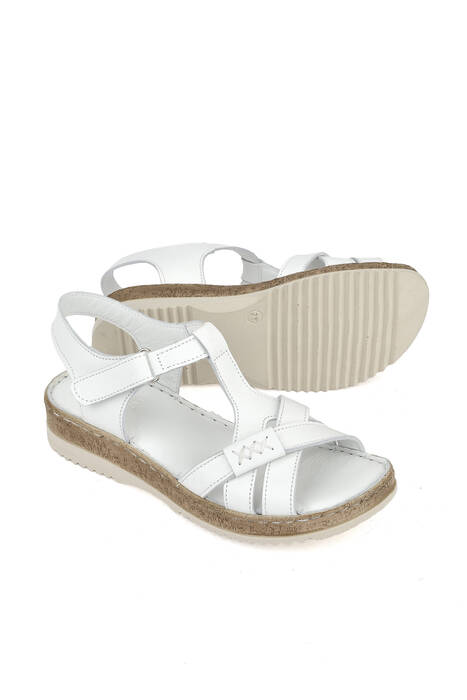Hakiki Deri Kadın Sandalet Beyaz