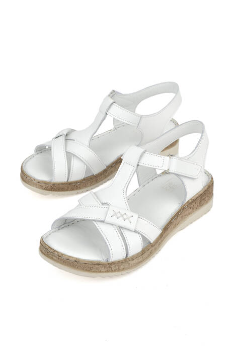 Hakiki Deri Kadın Sandalet Beyaz