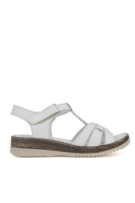 Hakiki Deri Kadın Sandalet Beyaz