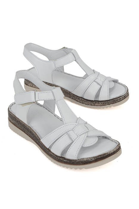 Hakiki Deri Kadın Sandalet Beyaz