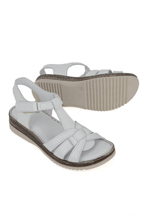 Hakiki Deri Kadın Sandalet Beyaz