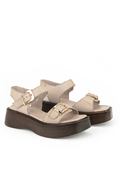 Hakiki Deri Kadın Sandalet Beyaz