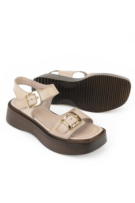 Hakiki Deri Kadın Sandalet Beyaz