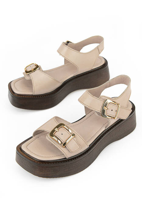 Hakiki Deri Kadın Sandalet Beyaz