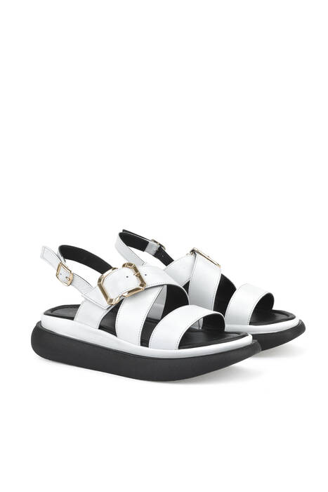 White Genuine Leather Women's Sandals