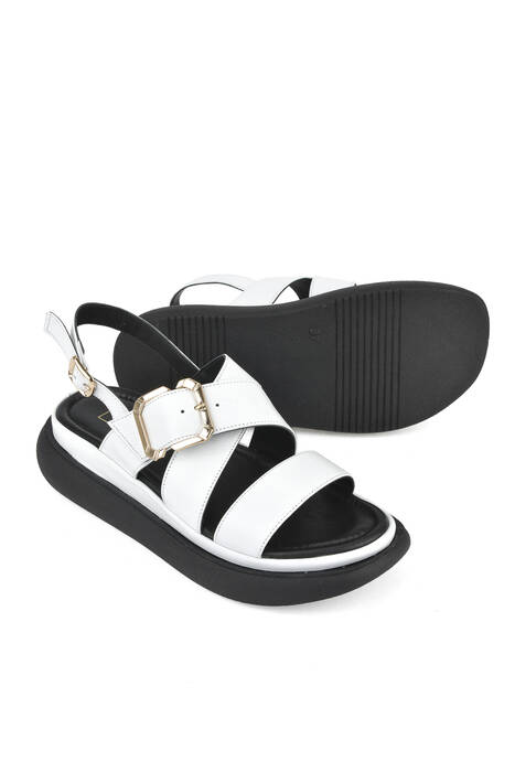 White Genuine Leather Women's Sandals