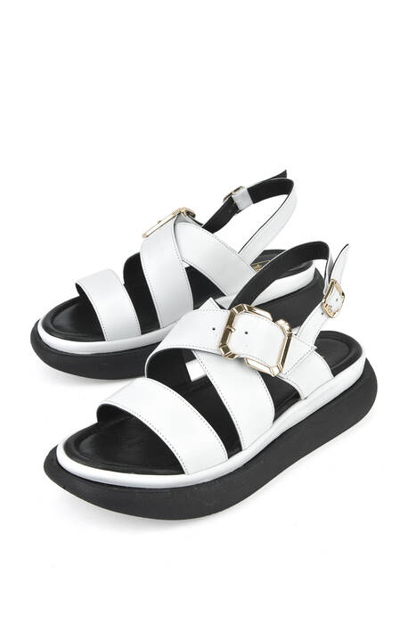 White Genuine Leather Women's Sandals