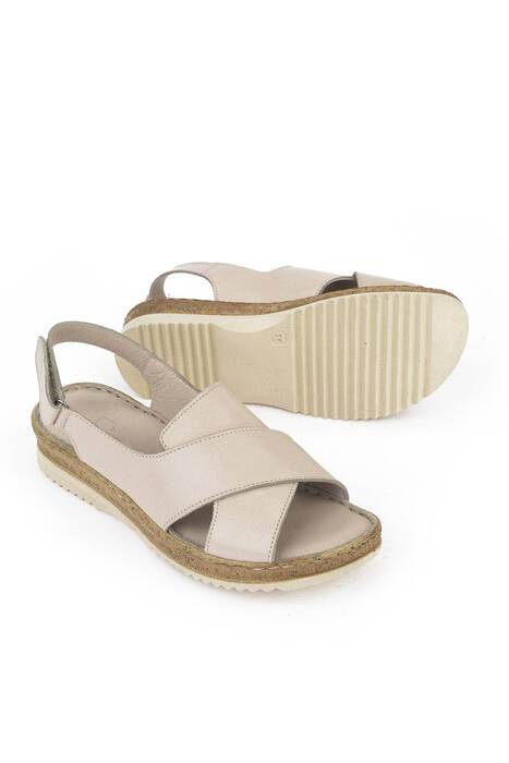 Hakiki Deri Kadın Sandalet Gri