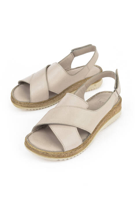 Hakiki Deri Kadın Sandalet Gri