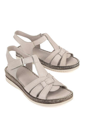 Ziya - Hakiki Deri Kadın Sandalet Gümüş (1)