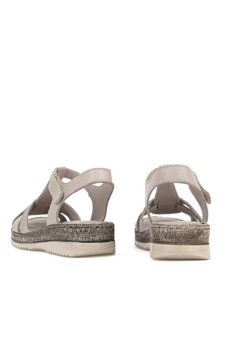 Hakiki Deri Kadın Sandalet Gümüş