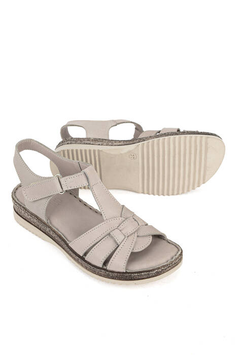 Hakiki Deri Kadın Sandalet Gümüş