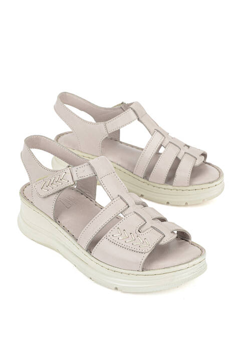 Hakiki Deri Kadın Sandalet Gümüş