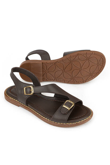 Hakiki Deri Kadın Sandalet Kahverengi