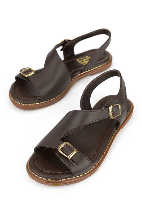 Hakiki Deri Kadın Sandalet Kahverengi