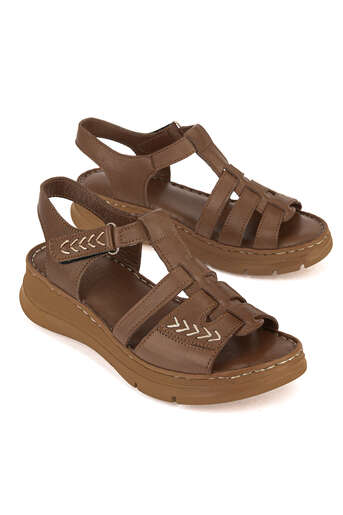 Ziya - Hakiki Deri Kadın Sandalet Kahverengi (1)