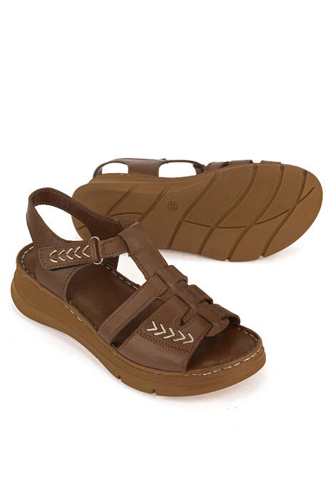 Hakiki Deri Kadın Sandalet Kahverengi