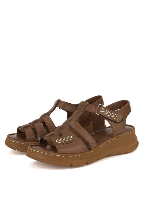 Hakiki Deri Kadın Sandalet Kahverengi