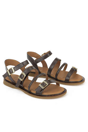 Ziya - Hakiki Deri Kadın Sandalet Kahverengi (1)