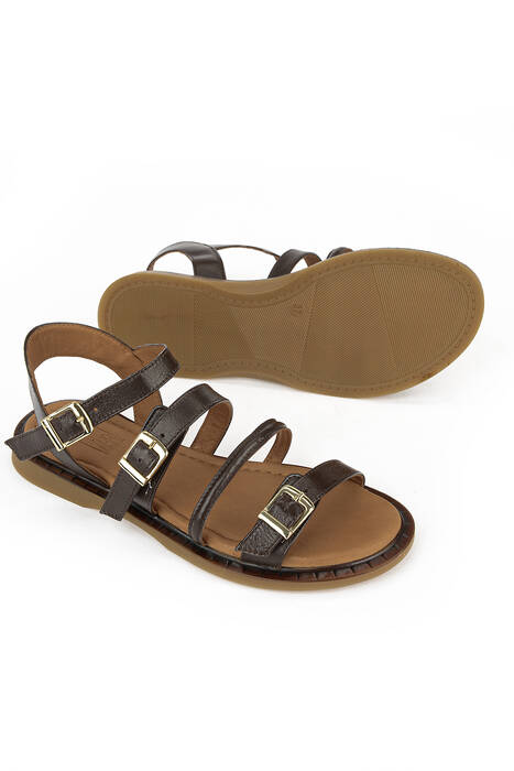 Hakiki Deri Kadın Sandalet Kahverengi