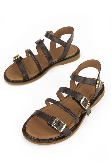 Hakiki Deri Kadın Sandalet Kahverengi