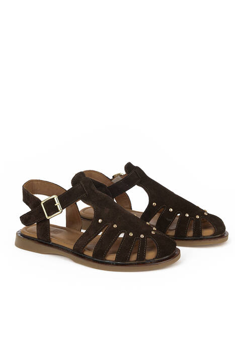 Hakiki Deri Kadın Sandalet Kahverengi