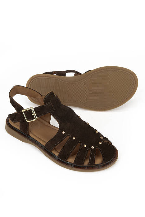 Hakiki Deri Kadın Sandalet Kahverengi