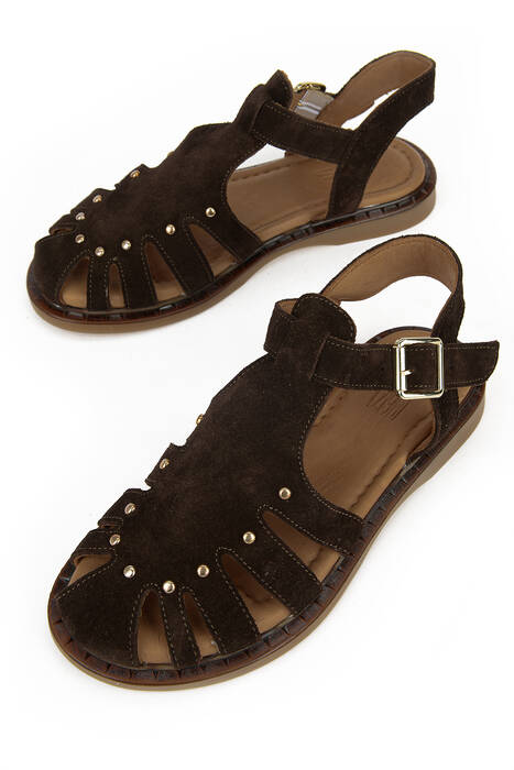 Hakiki Deri Kadın Sandalet Kahverengi