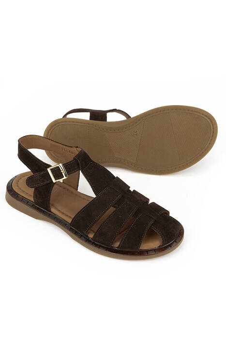 Hakiki Deri Kadın Sandalet Kahverengi