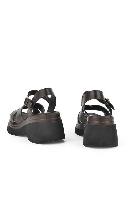 Hakiki Deri Kadın Sandalet Kahverengi