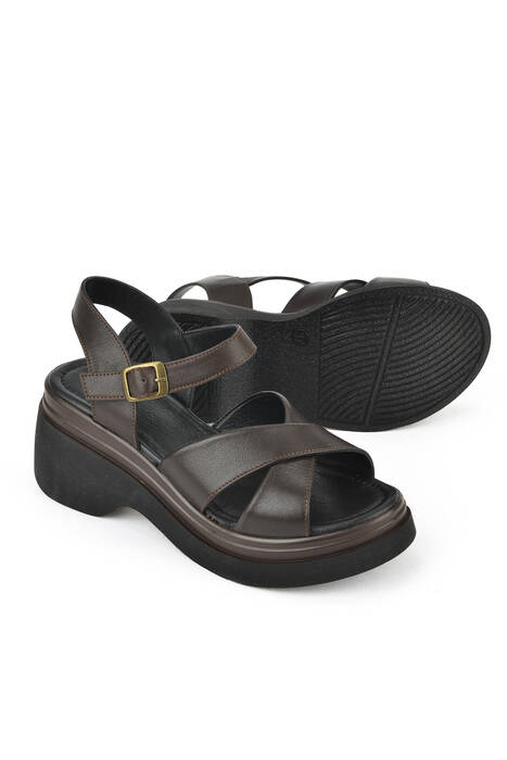 Hakiki Deri Kadın Sandalet Kahverengi