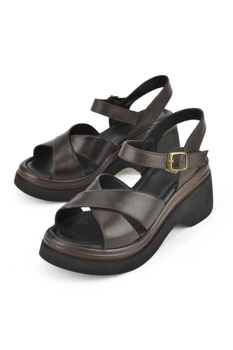 Hakiki Deri Kadın Sandalet Kahverengi