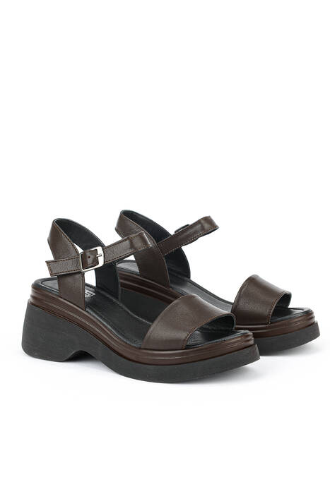 Hakiki Deri Kadın Sandalet Kahverengi