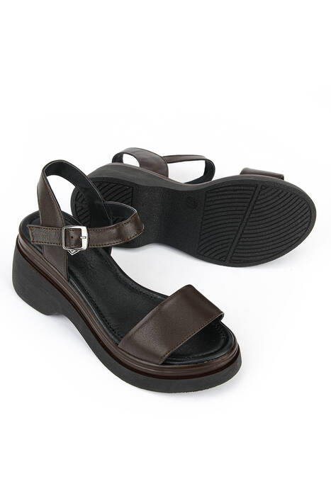 Hakiki Deri Kadın Sandalet Kahverengi
