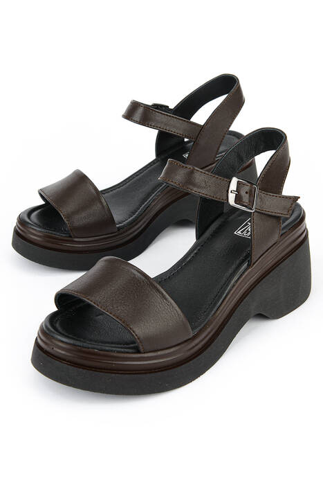 Hakiki Deri Kadın Sandalet Kahverengi