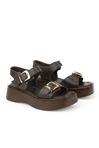 Ziya - Hakiki Deri Kadın Sandalet Kahverengi (1)