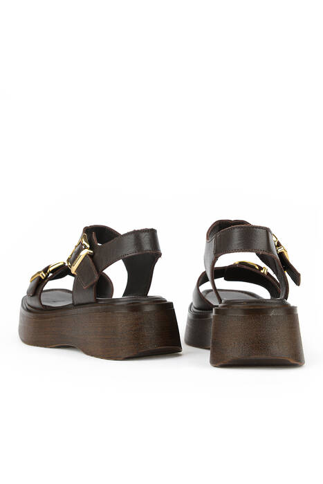 Hakiki Deri Kadın Sandalet Kahverengi