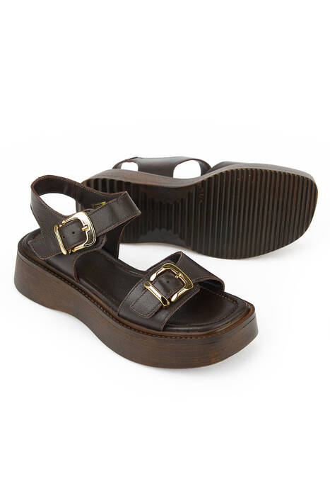 Hakiki Deri Kadın Sandalet Kahverengi