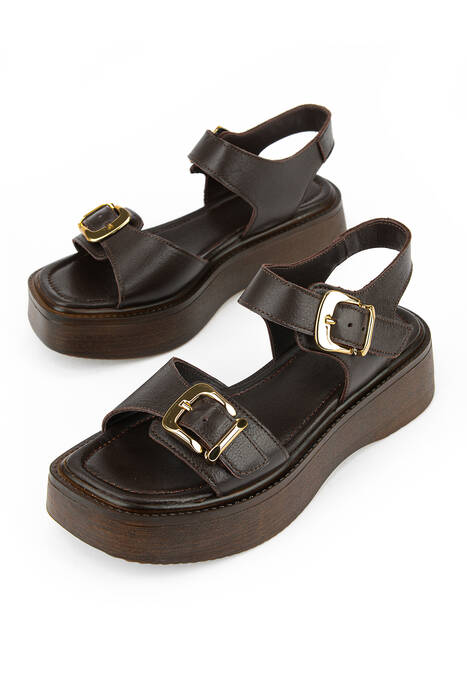 Hakiki Deri Kadın Sandalet Kahverengi