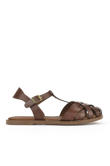 Hakiki Deri Kadın Sandalet Kahverengi