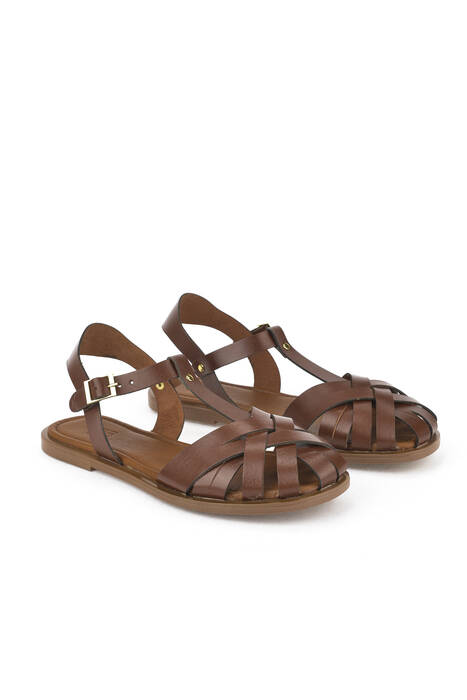 Hakiki Deri Kadın Sandalet Kahverengi