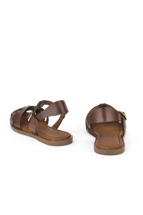 Hakiki Deri Kadın Sandalet Kahverengi