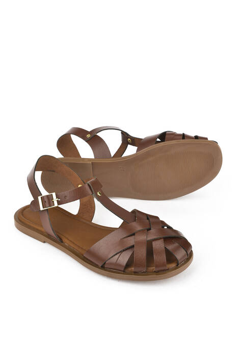 Hakiki Deri Kadın Sandalet Kahverengi