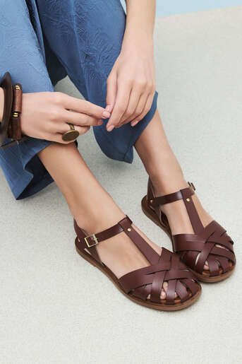 Ziya - Hakiki Deri Kadın Sandalet Kahverengi