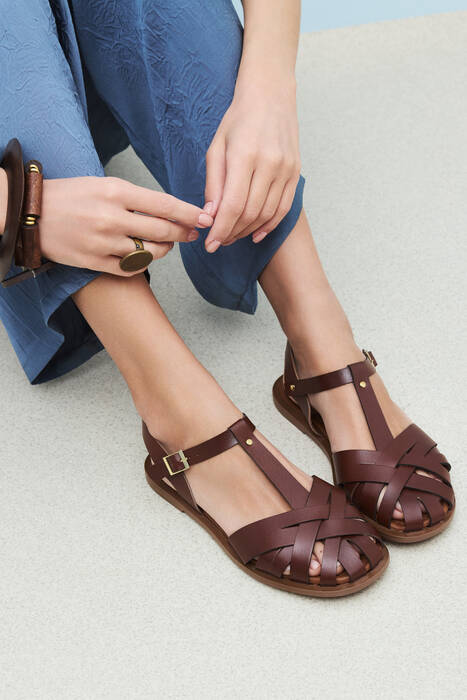 Hakiki Deri Kadın Sandalet Kahverengi