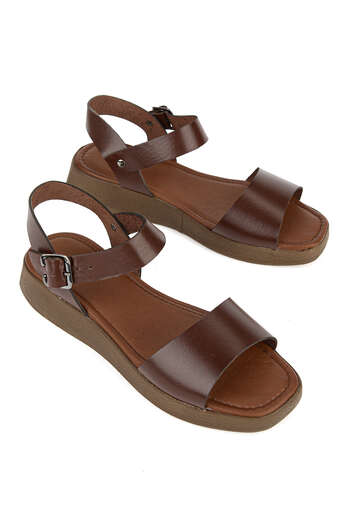 Ziya - Hakiki Deri Kadın Sandalet Kahverengi (1)